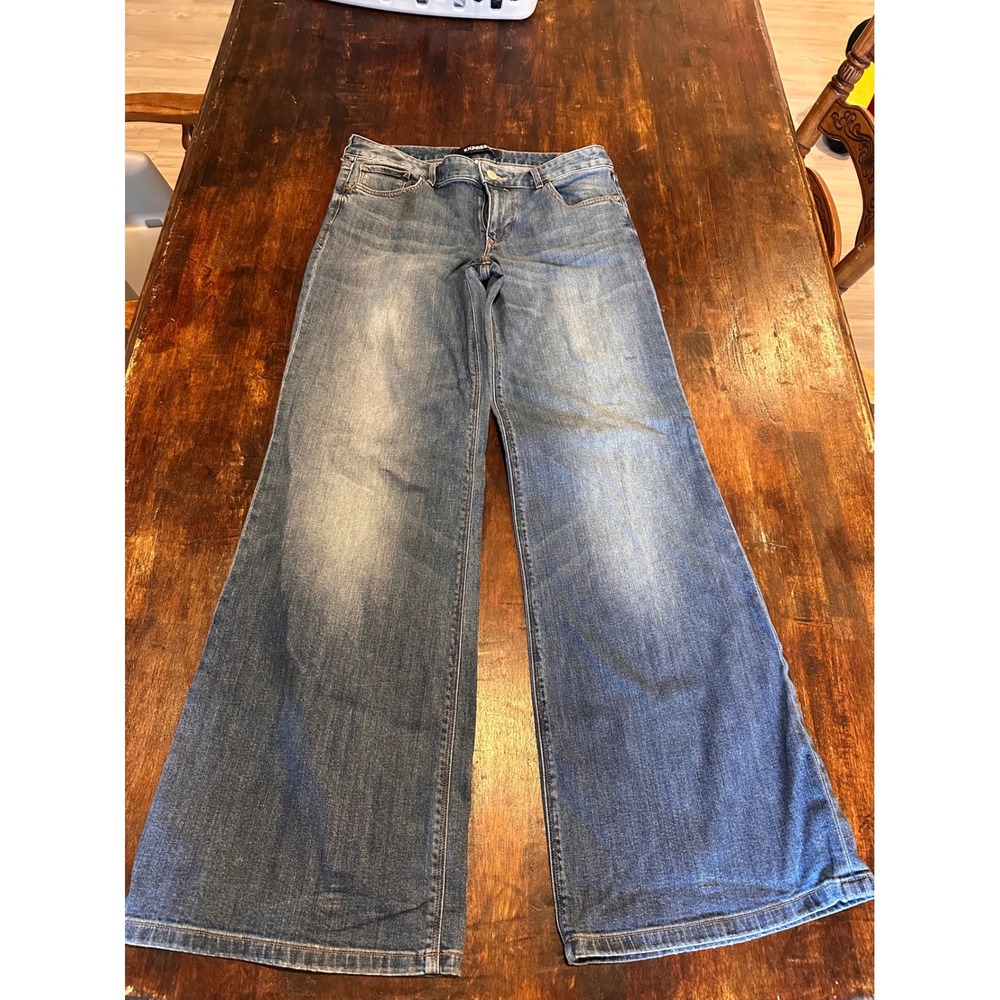 Express Super Wide Leg Jeans Women 8R Blue Excellent Low Rise Flare Denim